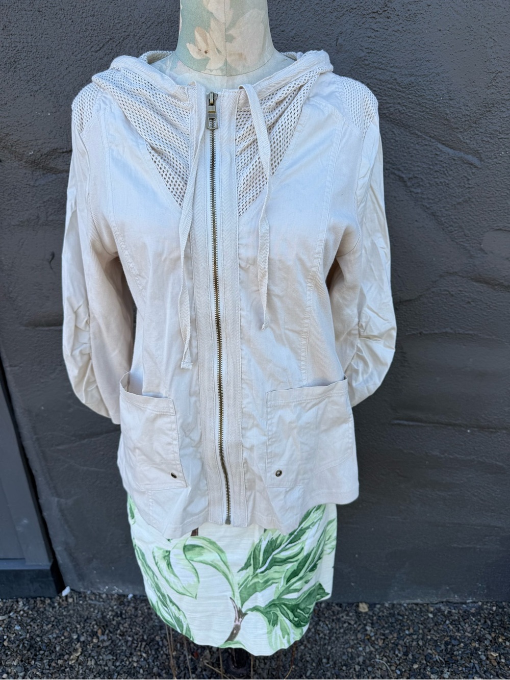 Blue Saks Fifth Avenue Light Beige Hooded Utility Jacket with Mesh Yoke